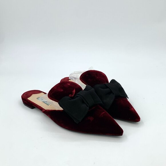 Prada Womens Burgundy Velvet Bow Pointed Toe Slip-On Flats 38.5 - Picture 2 of 9